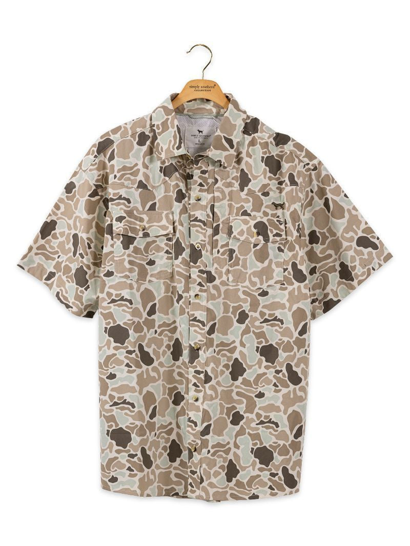 Mens Simply Southern Button-down Shirt- Light Camo