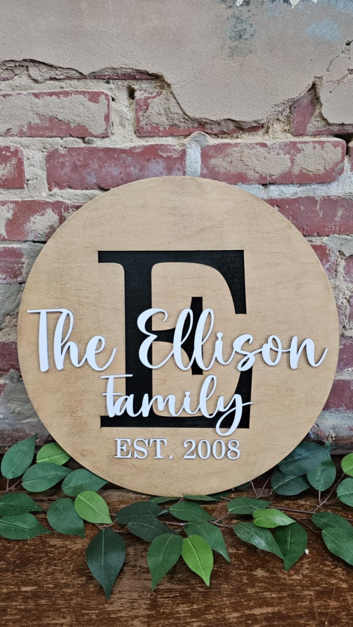 Round Wooden Family Name Sign