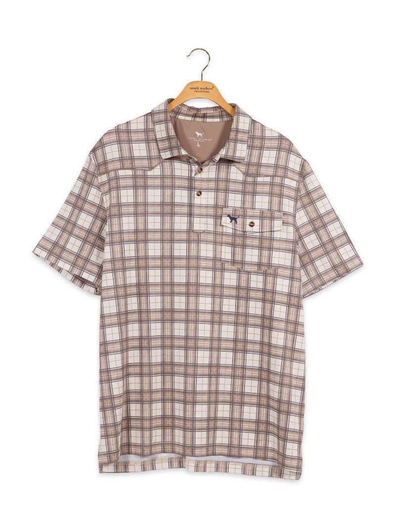 Mens Simply Southern Polo- Brown Plaid