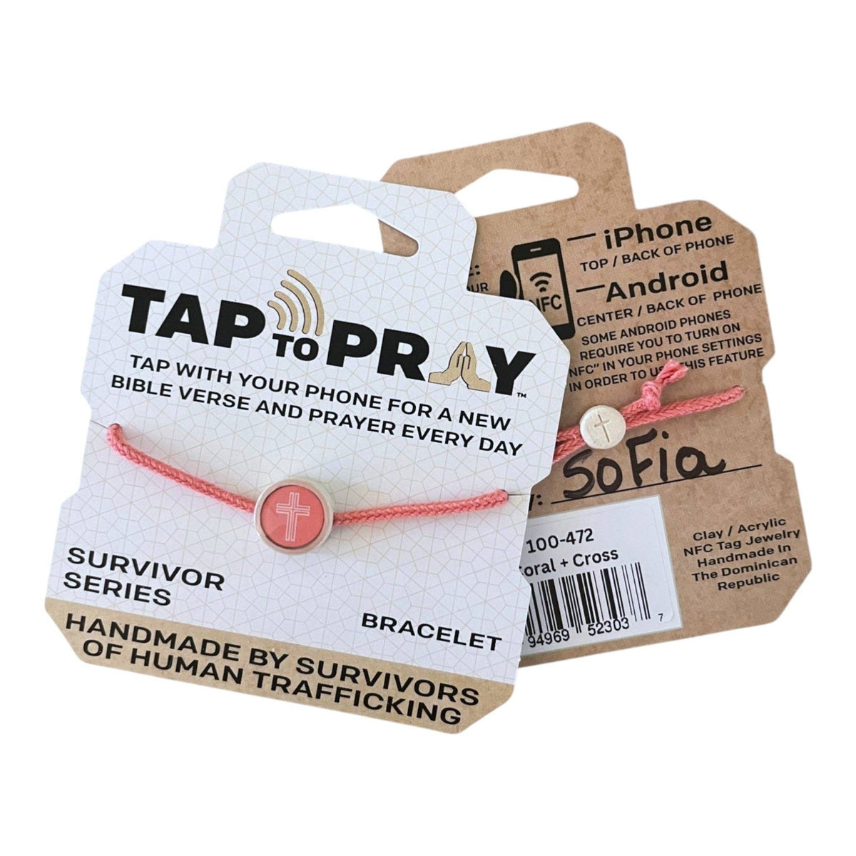 Tap To Pray® Survivor Series Bracelet: Coral + Cross