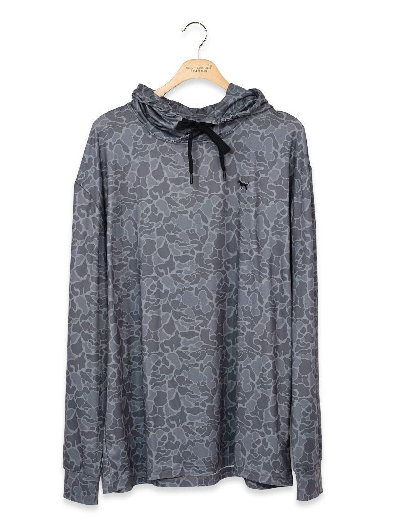 Mens Simply Southern Hoodie- Gray Camo