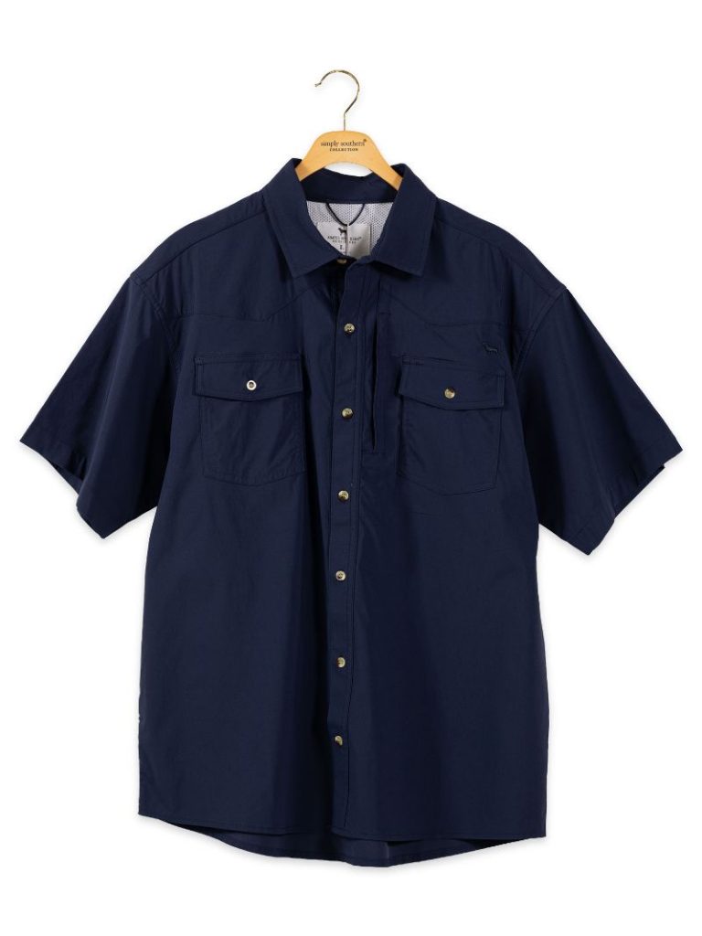 Mens Simply Southern Button-down Shirt- Navy