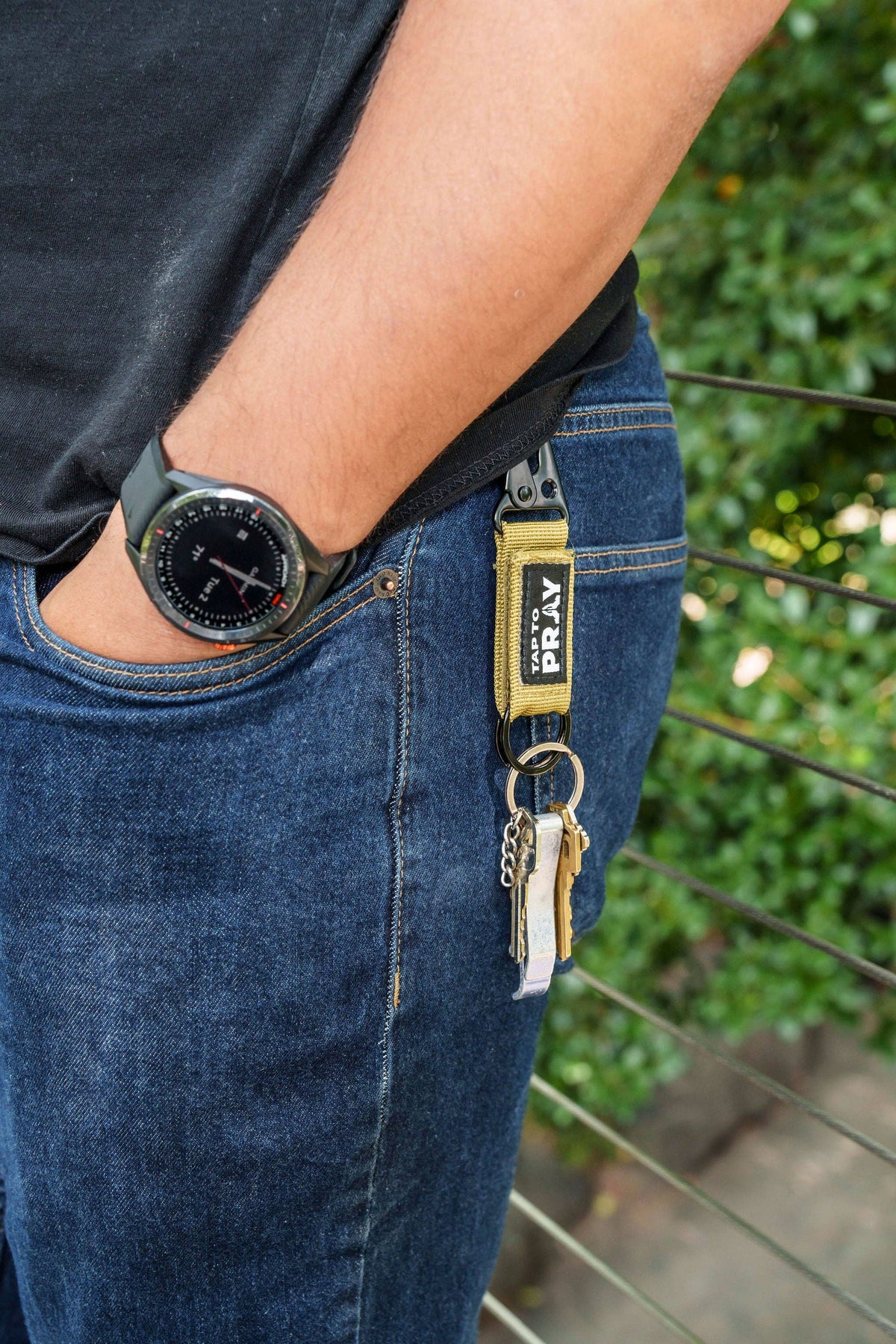 Tap To Pray® Tactical Carabiner Keychain: Tan