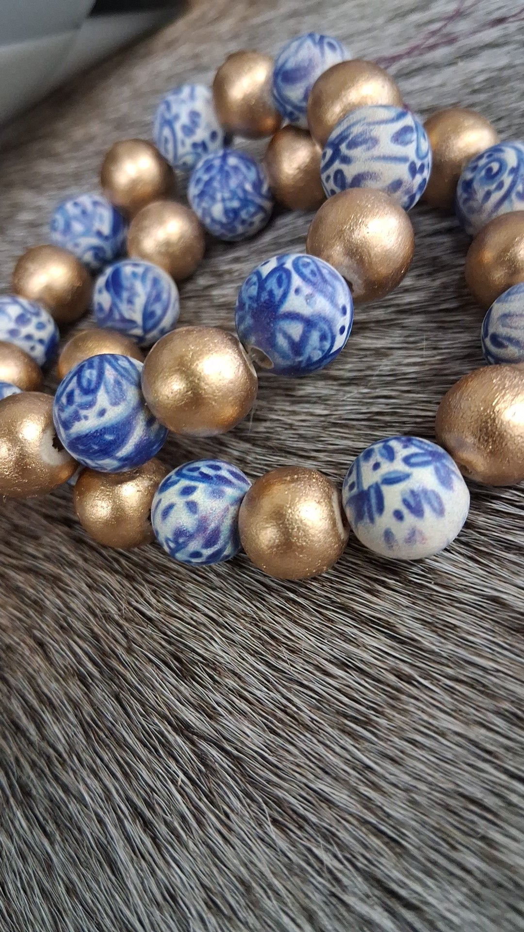 Audra Style™ Beaded Stacking Bracelet - Blue White Gold