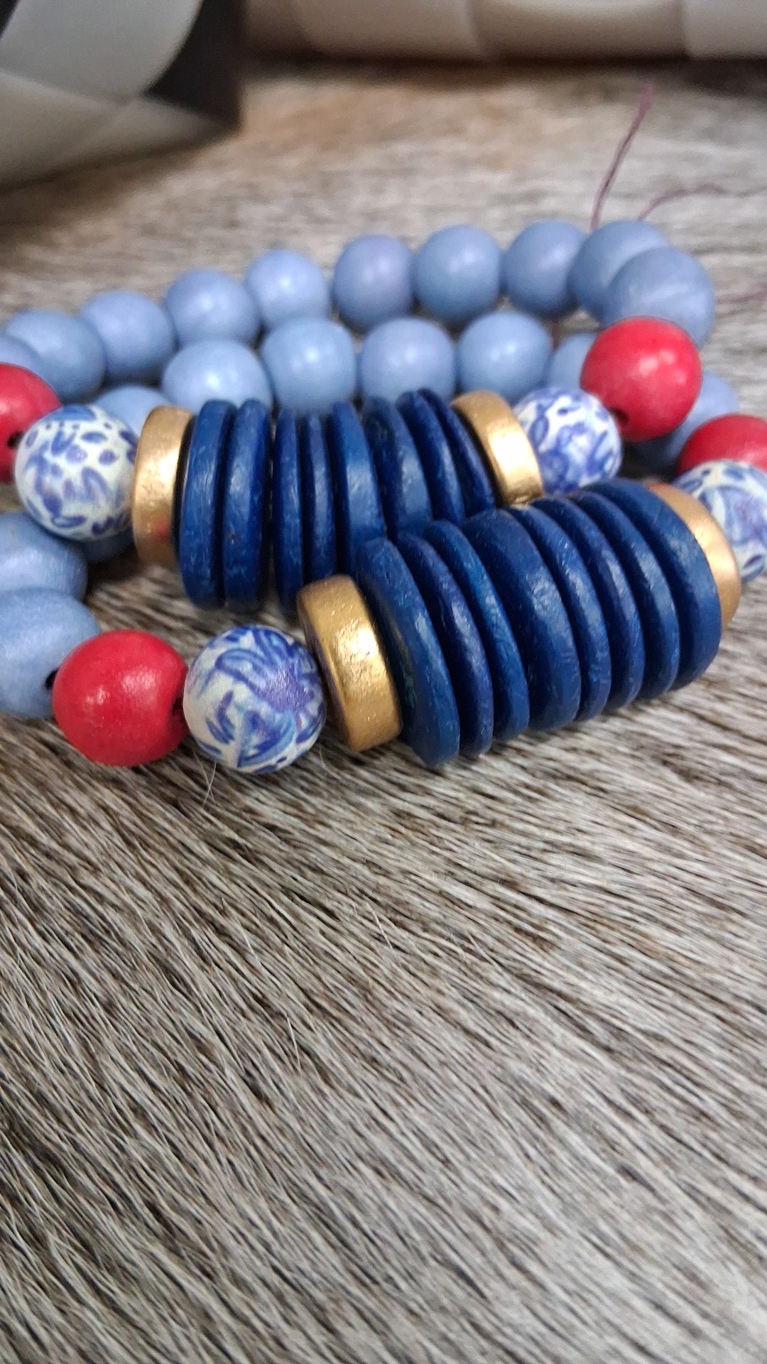Audra Style™ Americana Stacking Bracelet - Blue Coconut Red Denim