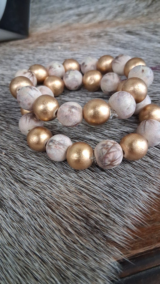 Mixed Metals Neutral Abstract Beaded Stacking Bracelet