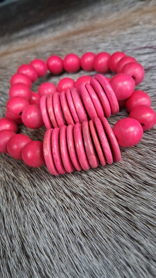 Monochrome Pink Disk Stacking Bracelet