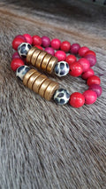 Fuchsia Red Black White Gold Disk Beaded Stacking Bracelet