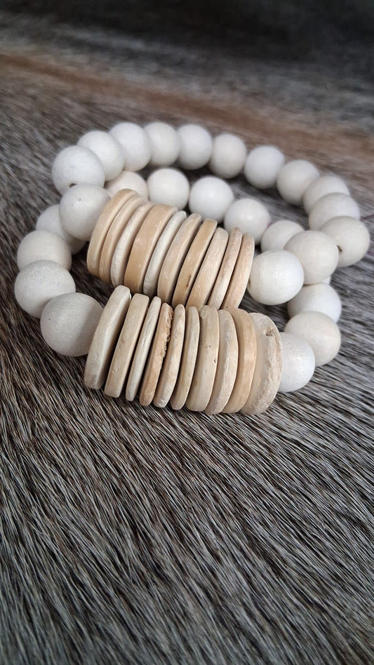 Monochrome Off White Disk Stacking Bracelet