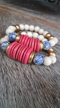 Limited Edition Audra Style™ Beaded Stacking Bracelet - Pink Coconut Blue White