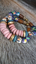 Audra Style Stretchy Stacking Bracelet - Pink Leopard Floral