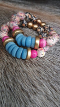 Audra Style Stretchy Stacking Bracelet - Blue Pink Leopard