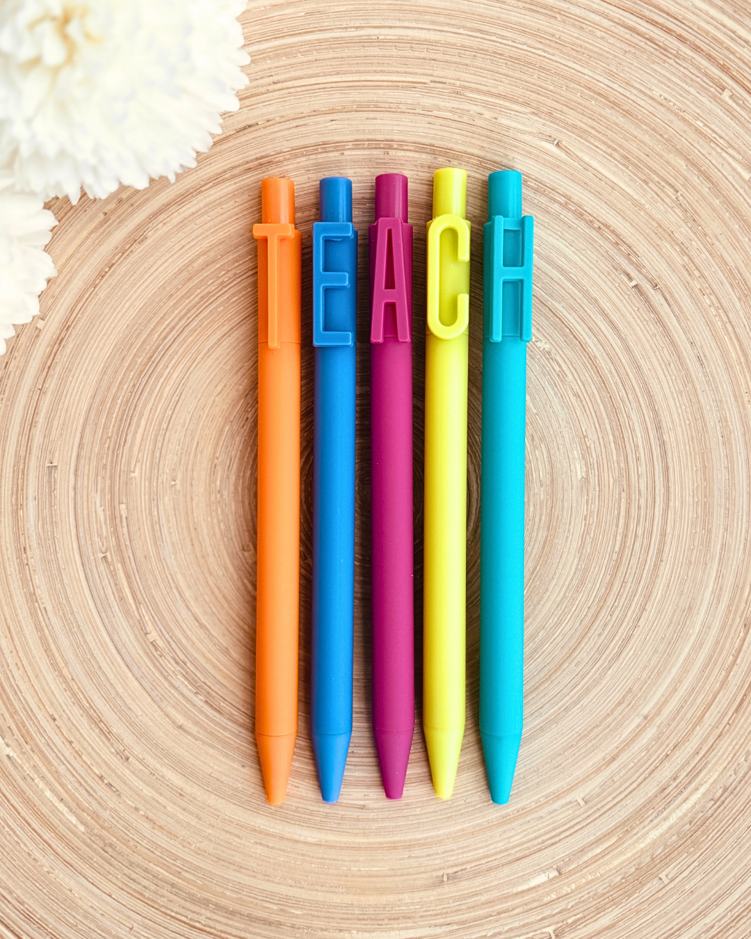 TEACH Pen Set | 5pc Colorful Ball Point Pens with Black Ink