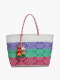 Shelby Large Handwoven Tote w/ Pom-Poms: Stripe