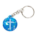 Tap To Pray® Acrylic Keychain: Blue Crystal + Cross