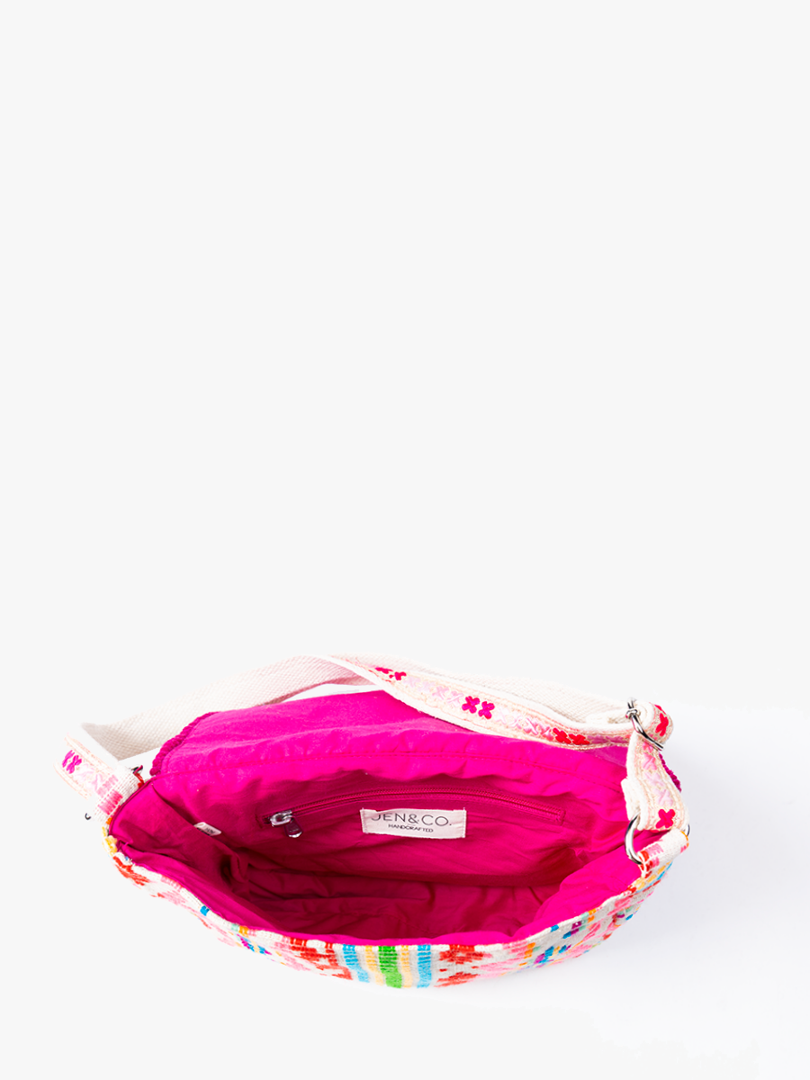 Pia Aztec Cotton Crossbody w/ Fringe: Red/Pink