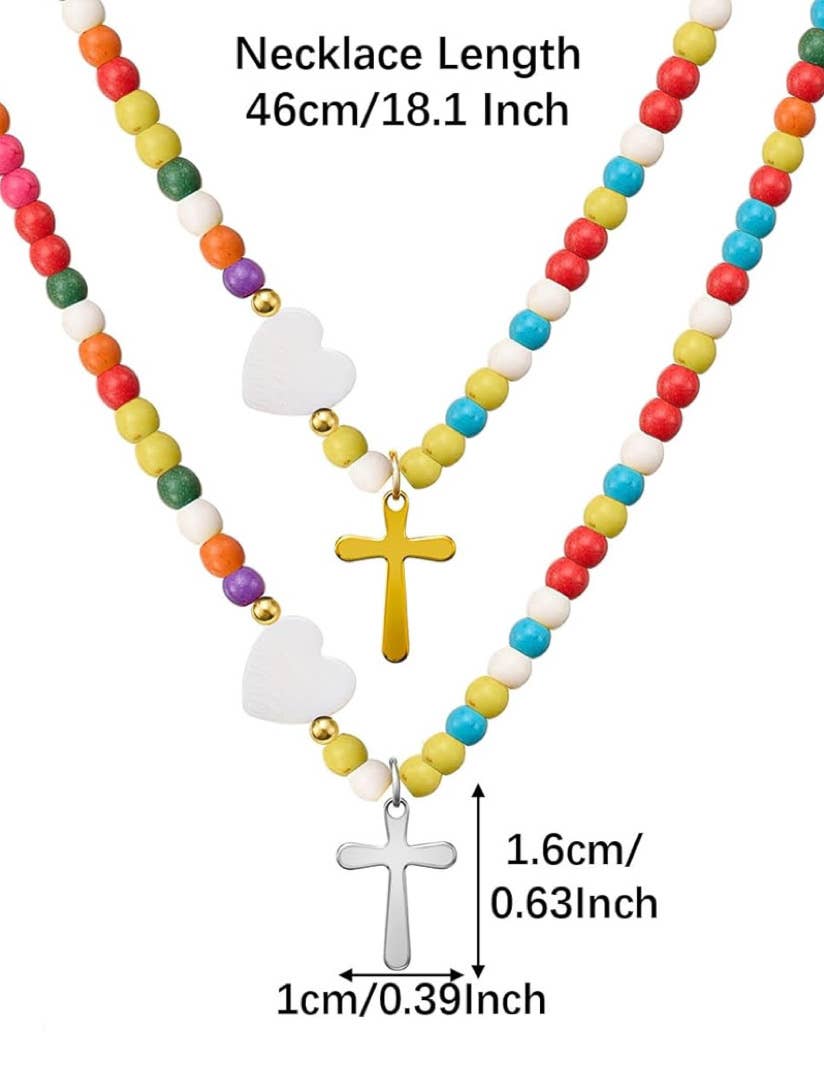 Cross pendant beaded necklace