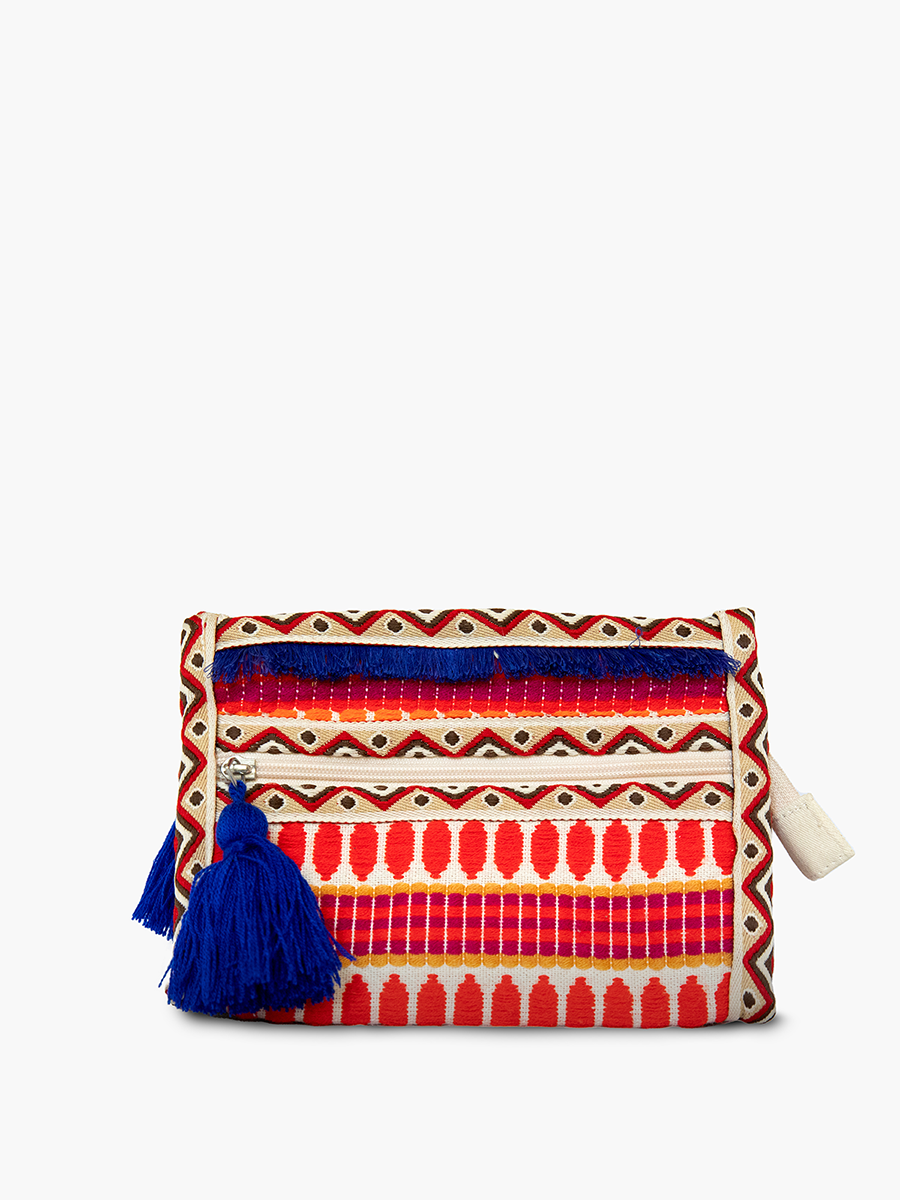 Emberlyn Patterned Triangular Cotton Pouch: Navy/Pink