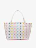 Abigail Basketweave Tote w/Vegan Leather Straps: Multi-Beige