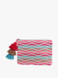 Faith Printed Cotton Pouch w/ Fringe: Turquoise/Pink