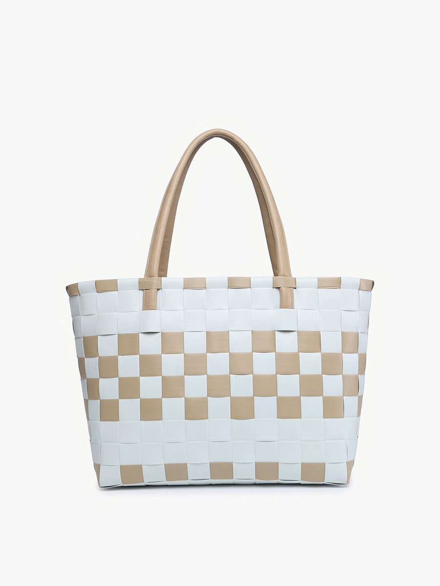 Abigail Basketweave Tote: Grey/Tan