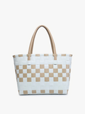 Abigail Basketweave Tote: Grey/Tan