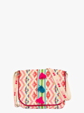 Pia Aztec Cotton Crossbody w/ Fringe: Red/Pink