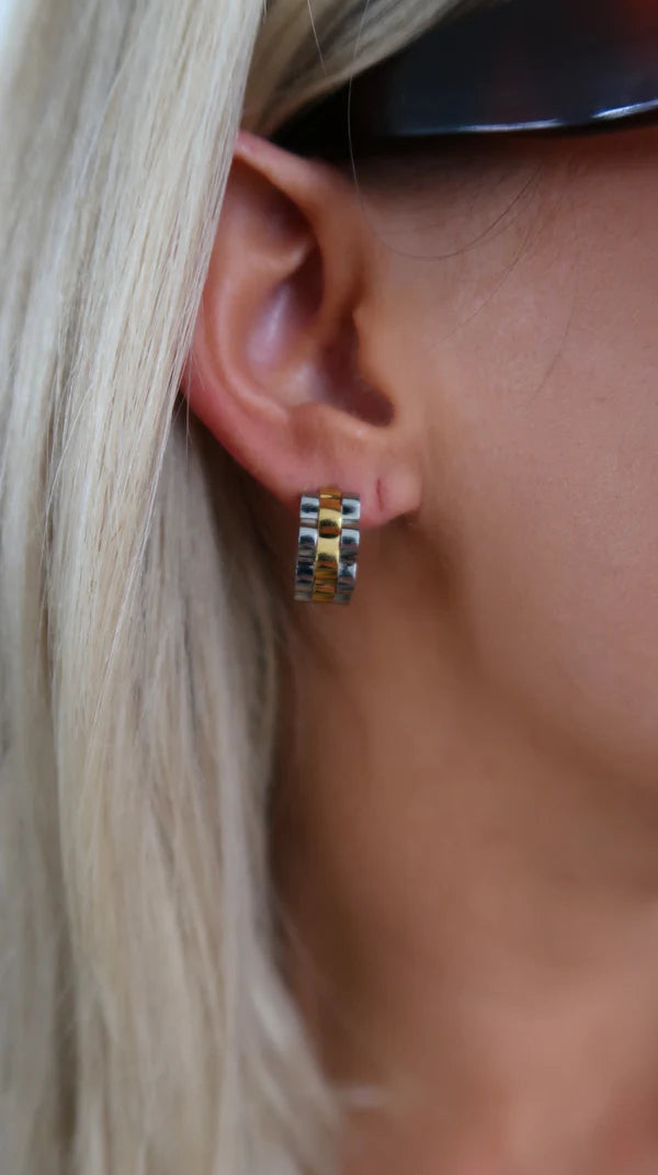 Two Toned Rolly Hoop Earrings
