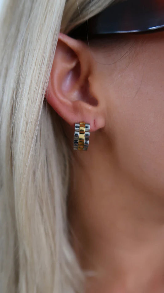 Two Toned Rolly Hoop Earrings