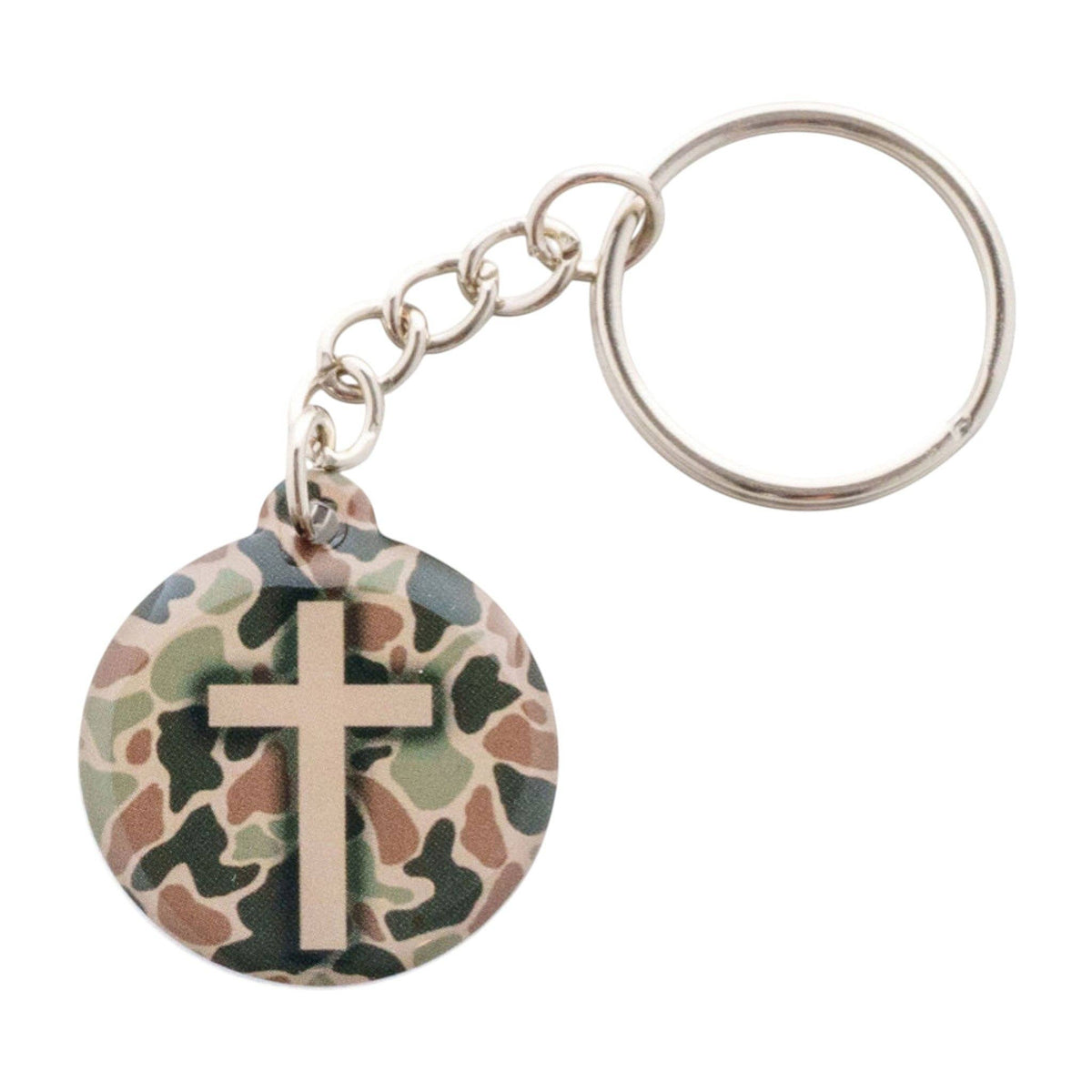 Tap To Pray® Acrylic Keychain: River Rock Camo + Cross