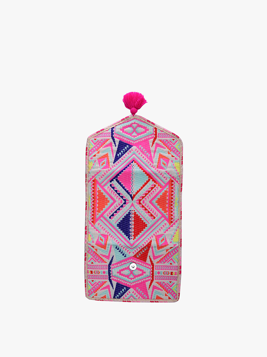 Katleya Patterned Cotton Jewelry Case/Pouch: Pink-Multi