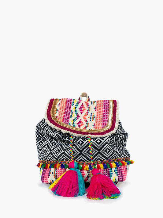 Magdelena Aztec Cotton Backpack w/ Tassels: Multi