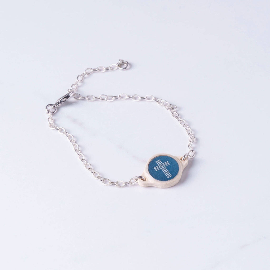 Tap To Pray® Survivor Series Bracelet: Silver-Plated + Slate Cross