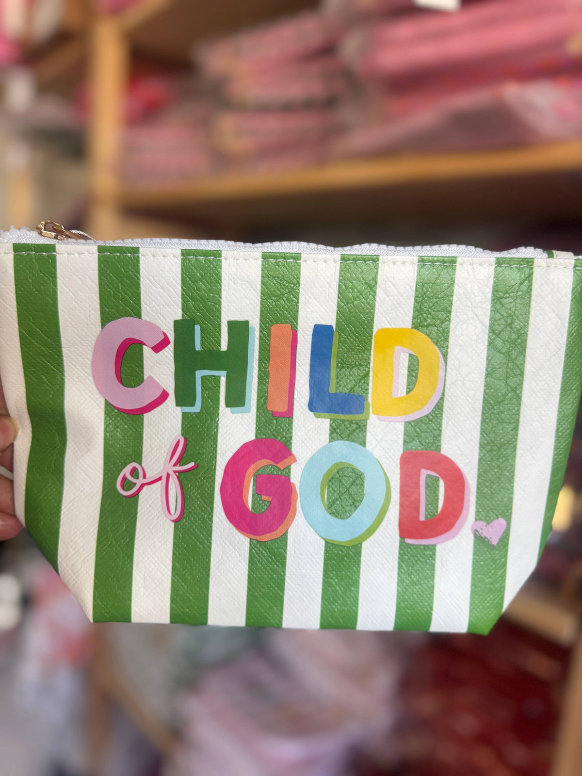 Child of God zipper pouch: Green Stripe