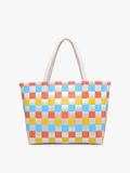 Abigail Basketweave Tote w/Vegan Leather Straps: Blue/Orng/Yllw