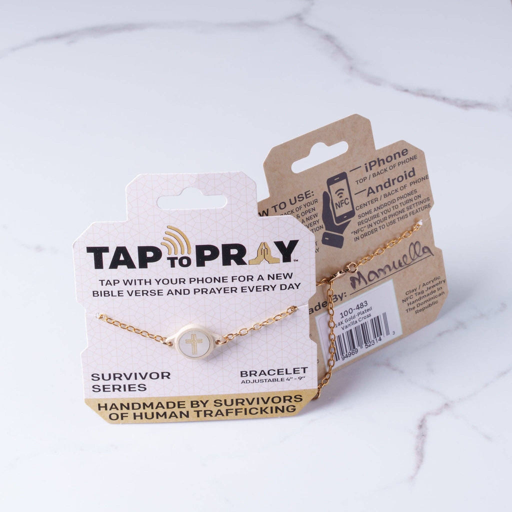Tap To Pray® Survivor Series Bracelet: Gold-Plated + Vanilla Cross