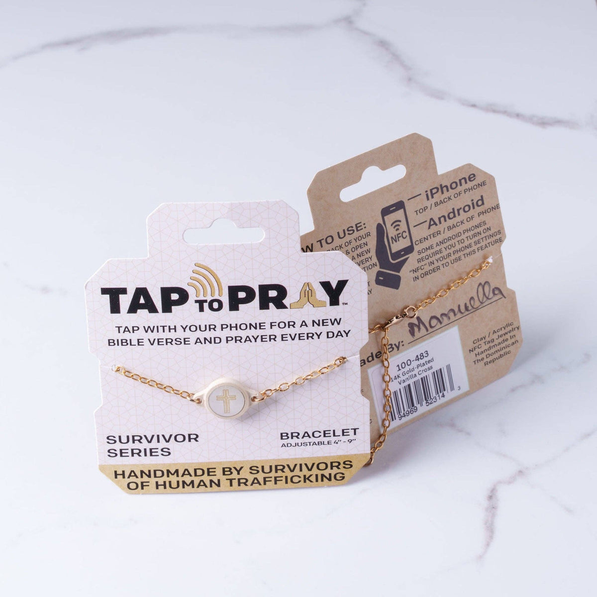 Tap To Pray® Survivor Series Bracelet: Gold-Plated + Vanilla Cross