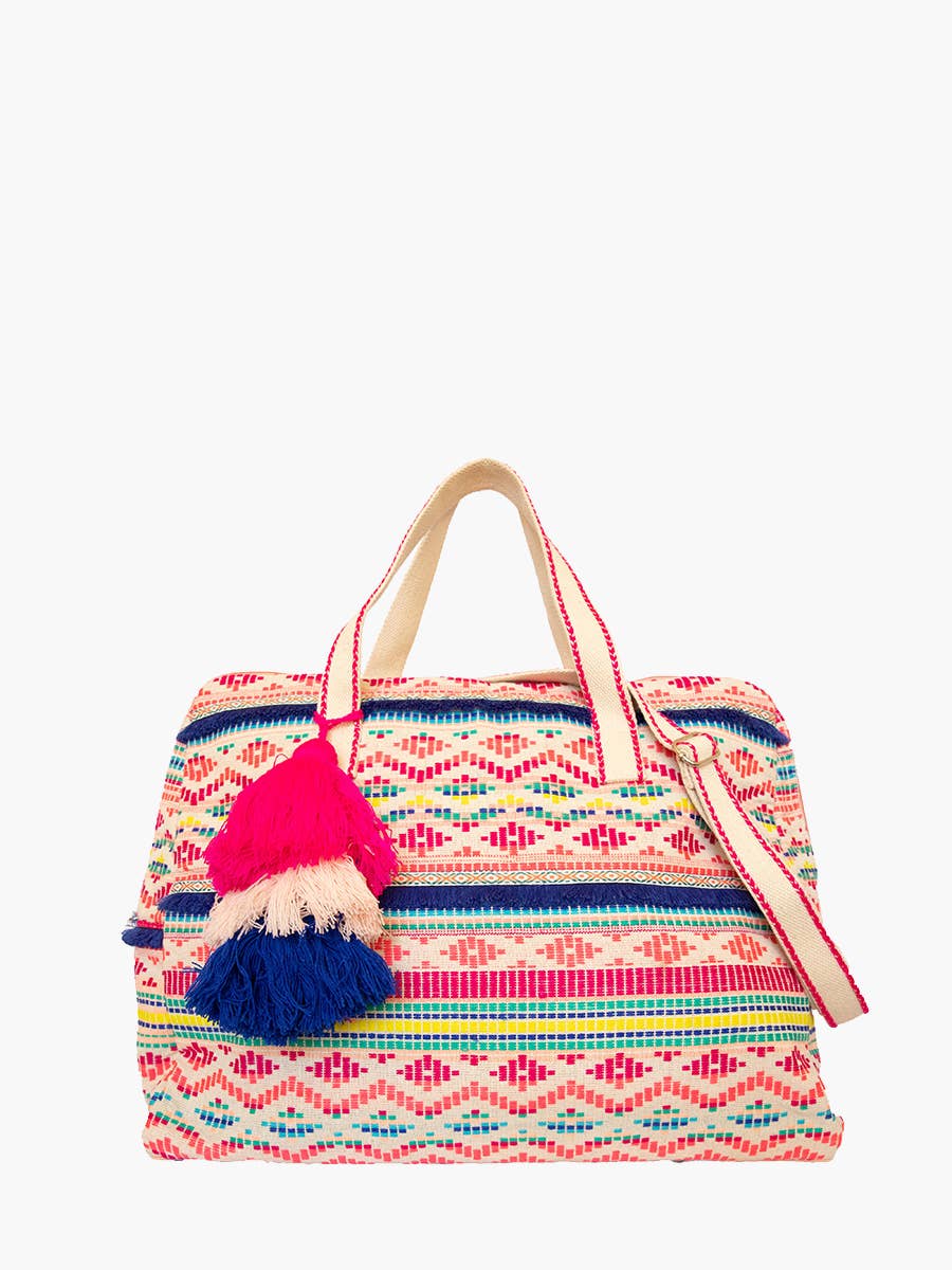 Keaton Aztec Cotton Weekender w/ Triple Tassels: Multi