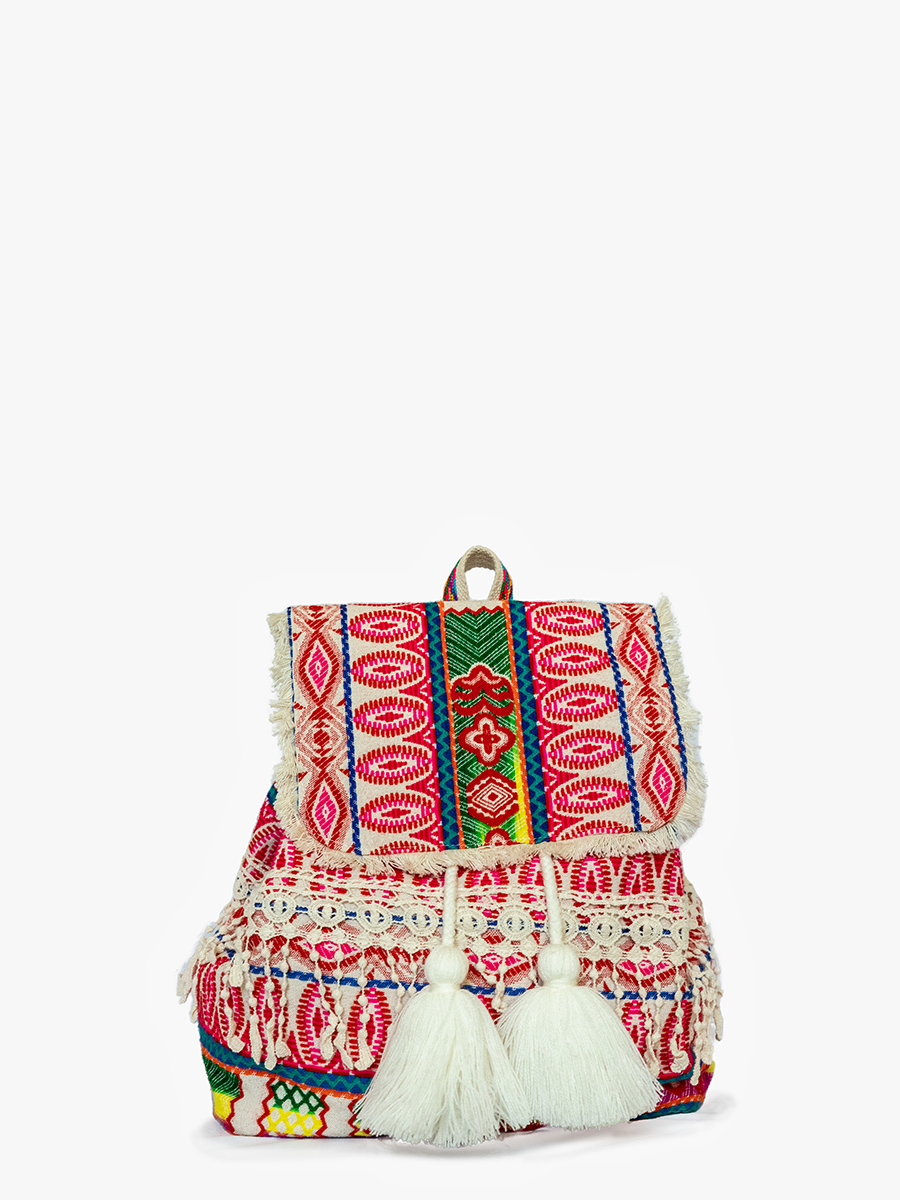 Halo Patterned Cotton Backpack w/ Tassels: Pink
