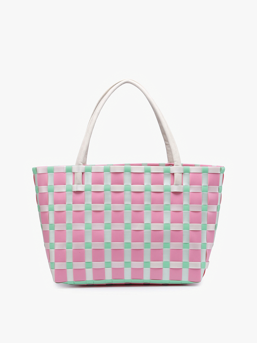 Abigail Basketweave Tote: Pink/Green
