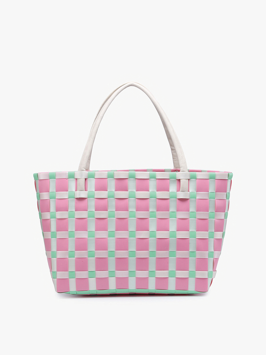 Abigail Basketweave Tote: Pink/Green