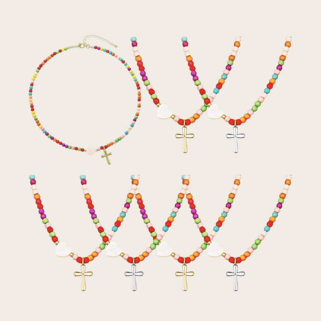 Cross pendant beaded necklace
