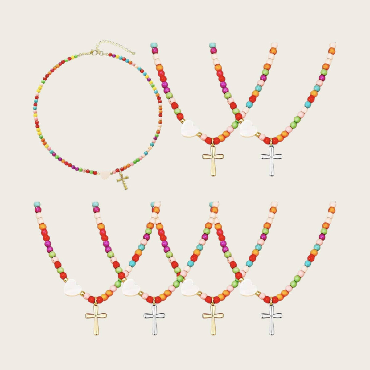 Cross pendant beaded necklace