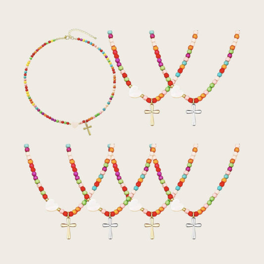 Cross pendant beaded necklace