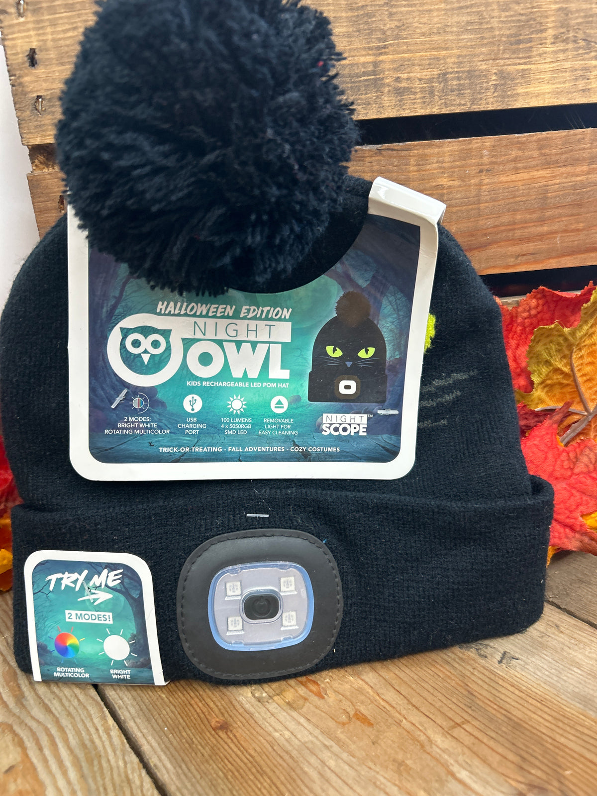 Kid RECHARGEABLE LED Beanie- Black Cat