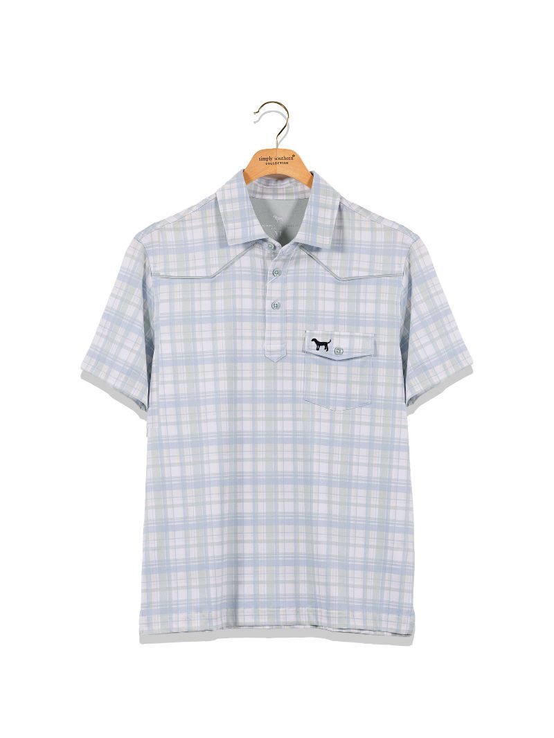 Boys Simply Southern Polo- Blue Plaid