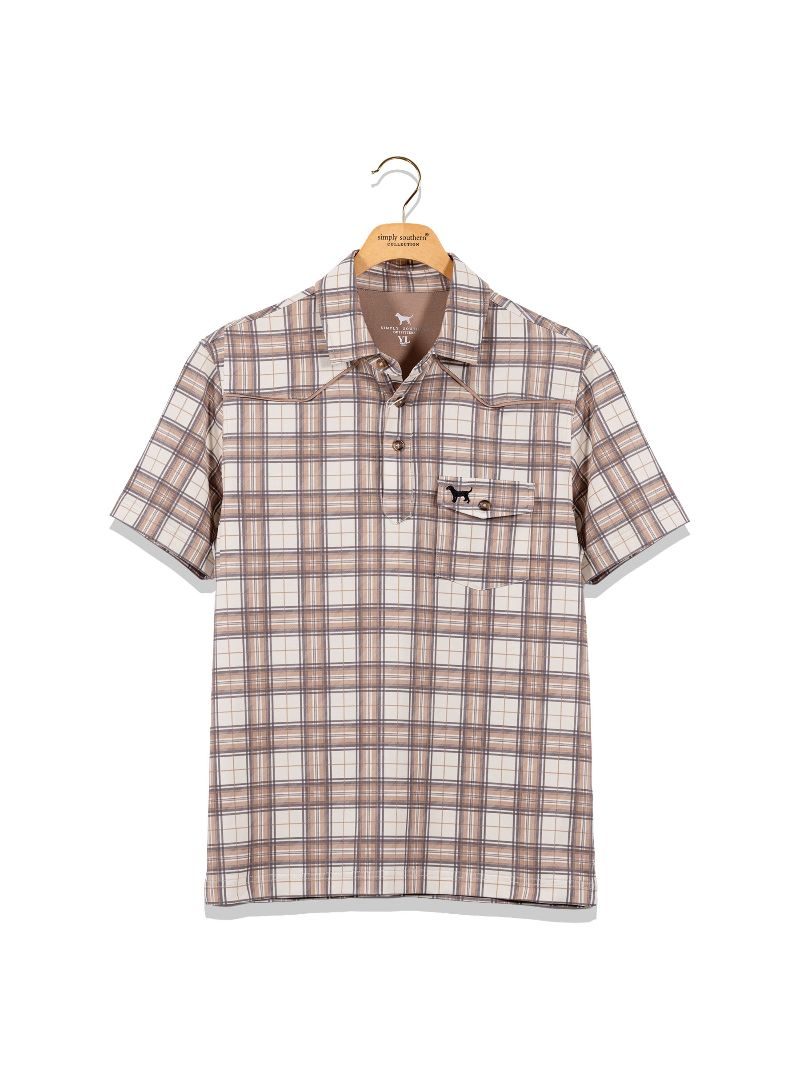 Boys Simply Southern Polo- Brown Plaid