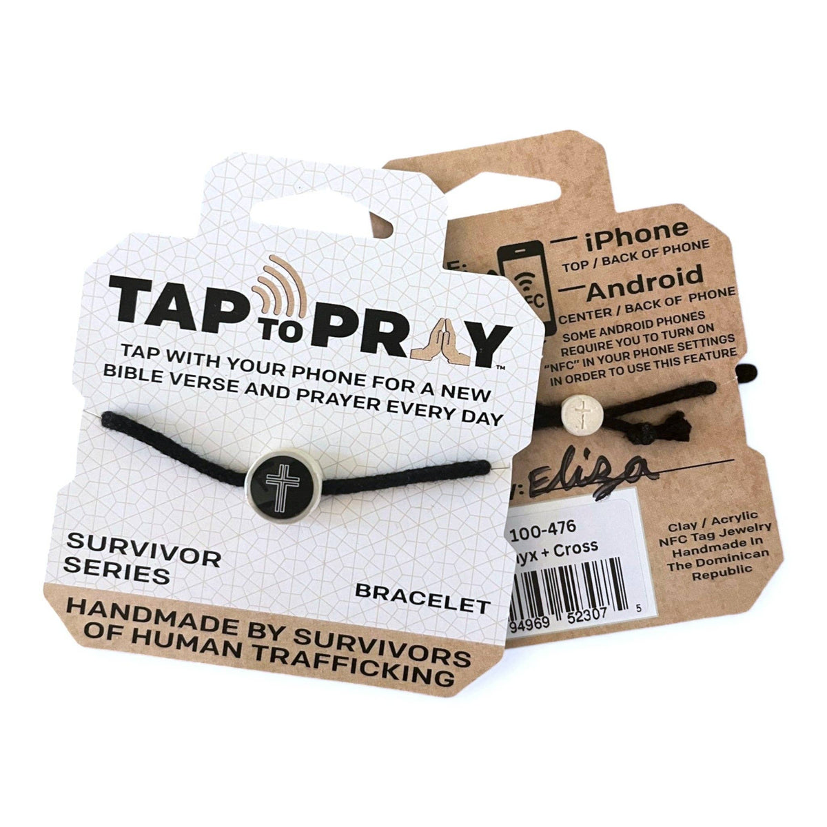 Tap To Pray® Survivor Series Bracelet: Onyx + Cross