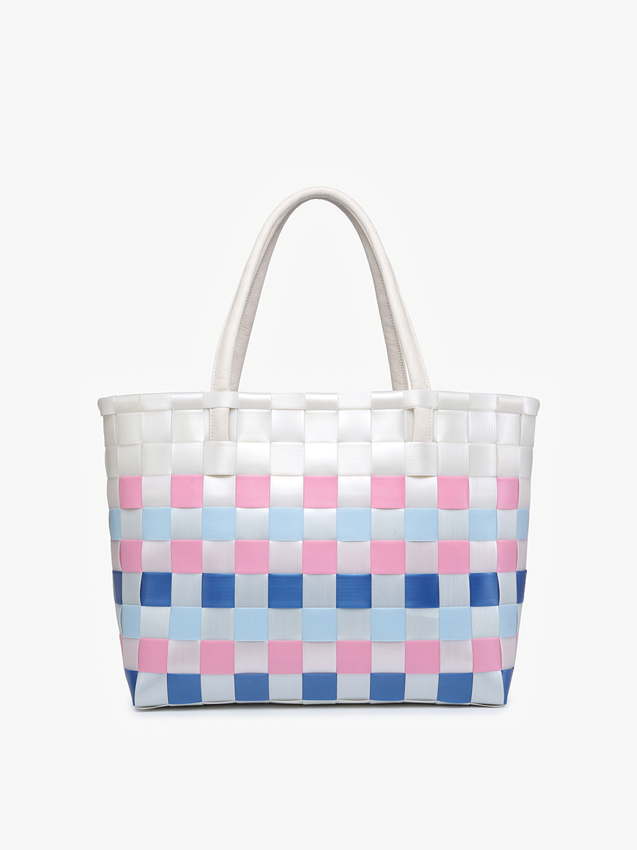 Abigail Basketweave Tote: Blue/Pink