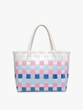 Abigail Basketweave Tote: Blue/Pink